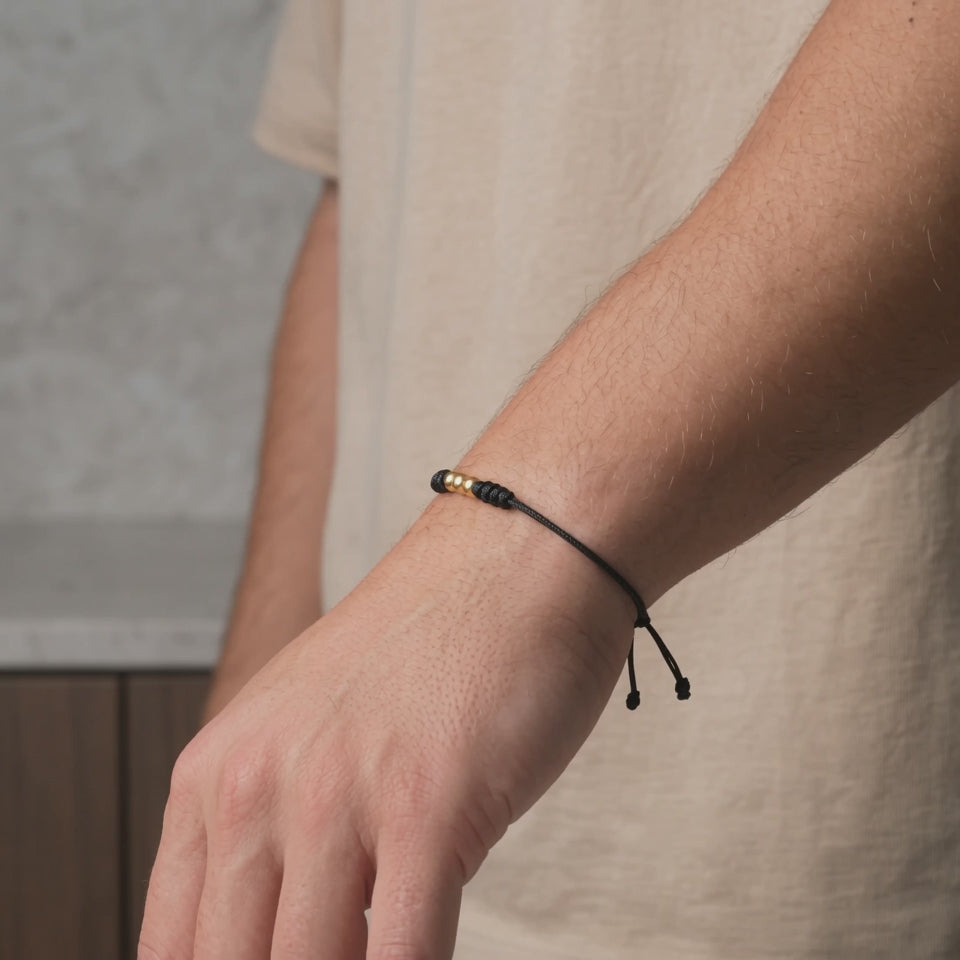 Black Bracelet Beads 3mm 3 Pcs Polished 18K Yellow Gold (A.C)