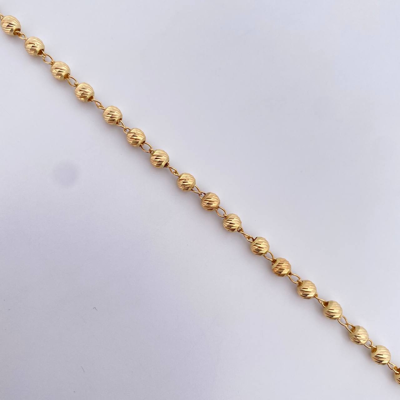 Pulso Tipo Militar 3.1gr / 19.2cm / 3.8mm Bolas Diamantadas Oro Amarillo 18K &