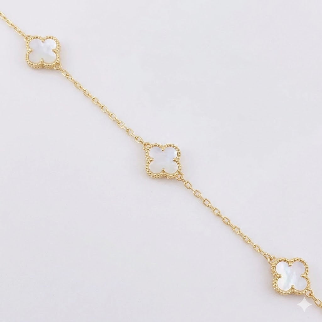 Modular Bracelet Clover White 2.25 g / 6 1/2 in - 5 3/4 in / 0.55 mm 18K Yellow Gold